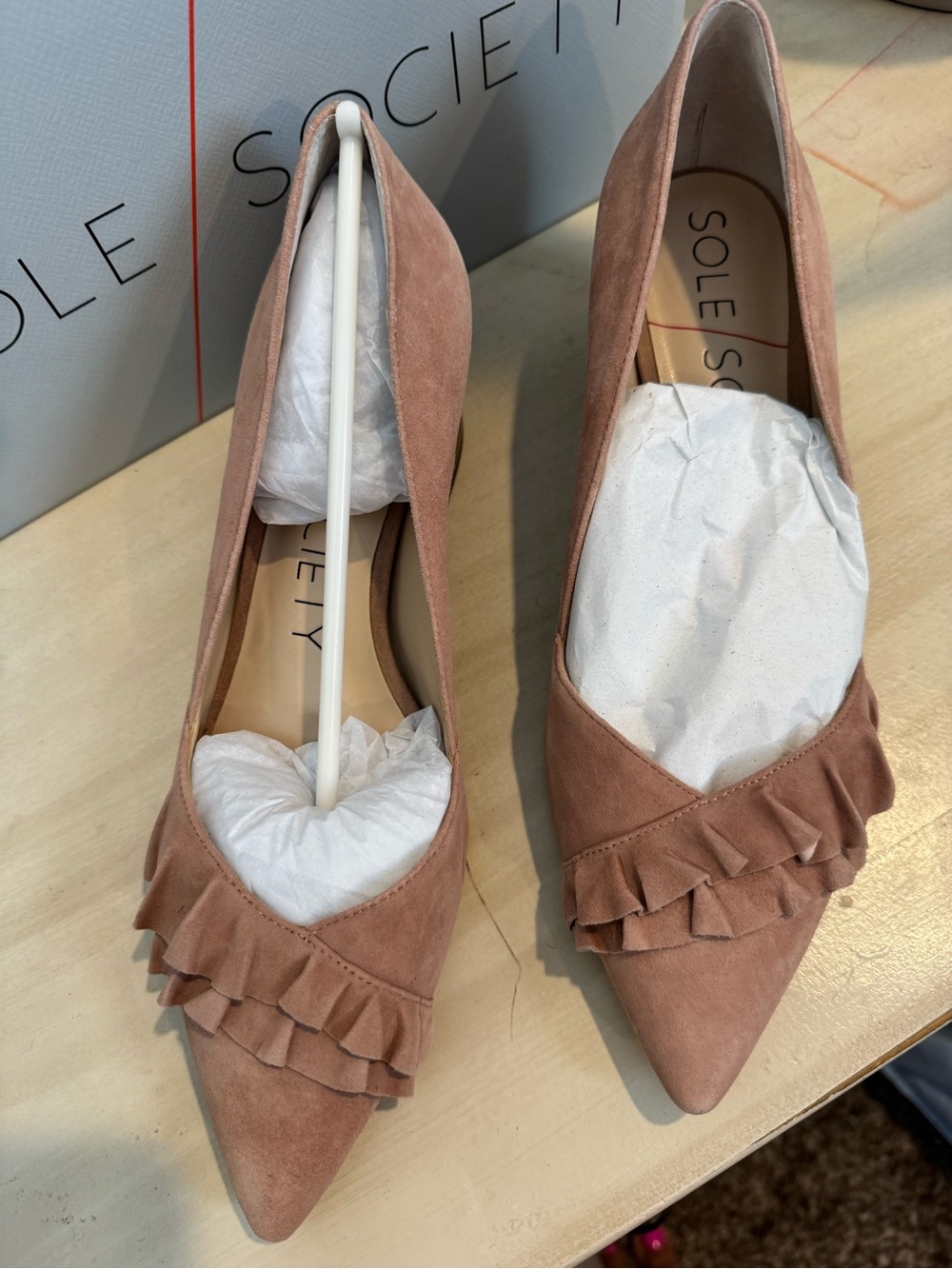 Sole Society Dusty Pink Suede Pointed Ruffle Pumps